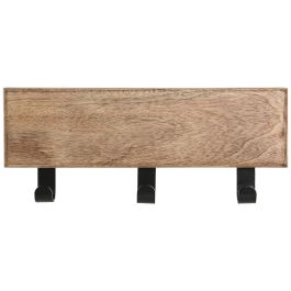 DKD Home Decor Perchero de Pared Urban Marrón 2 Unidades, 3 Ganchos Redondeados, Madera Mango y Hierro, Colección Softedges, 38x16x5 cm
