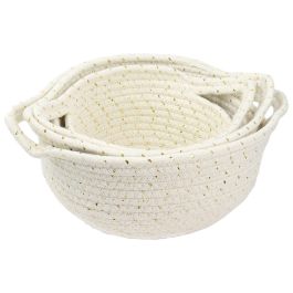 Totally Addict Juego de 3 Cestas Blancas Algodón y Fibra Dorada Colección Make A Wish