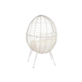 DKD Home Decor Sillón Terraza Jardín Blanco Ratán Sintético Acero con Cojines, Desmontable, 90x65x151 cm, Altura Asiento 47cm