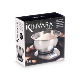 Kinvara Báscula Digital Cocina 5kg Acero Inoxidable con Cuenco Plata 21x13x23cm (Set de 6)