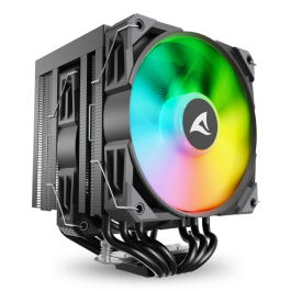 Sharkoon A60 RGB Refrigerador de Aire para CPU Doble Torre con 2 Ventiladores 120mm PWM, RGB, 6 Tubos Calor Cobre, 260W TDP Negro Precio: 68.4999997. SKU: B1BZHC2FZJ