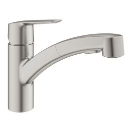 GROHE 30531DC1 - Grifo de Cocina Start Mezclador Monomando Fregadero Supersteel con Ducha Extraíble y Caño Giratorio 90°