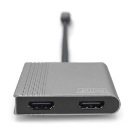 DIGITUS Adaptador USB-C a 2x HDMI 4K/30Hz, Carcasa de Aluminio Plateado, 18cm, HDCP 1.4, HDR10