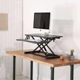 Ewent EW1545 Estación de Trabajo Ajustable Sentado/De Pie con Resorte de Gas, Elevación 11-50.5cm, Superficie 80x40cm, Bandeja Teclado, Soporte Tablet/Móvil, Negro