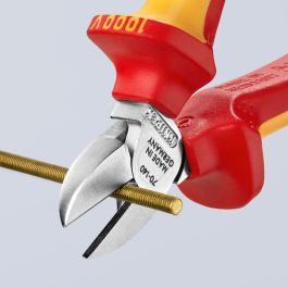 Knipex 7006140 Alicates de corte diagonal 140mm, cabeza estrecha para espacios reducidos, cromado, mangos aislados VDE, electricidad