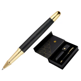 Belius Passion d'or Bolígrafo y Estuche de Aluminio Negro y Dorado con Tinta Azul