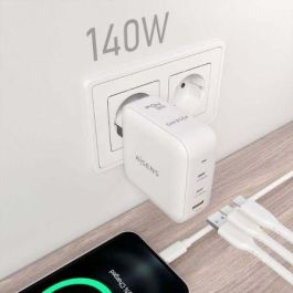 Aisens ASCH-140W3P030-W Cargador de Pared GaN 140W con 2 USB-C PD3.1 y 1 USB-A, Carga Rápida para Portátiles Móviles, Blanco
