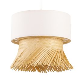 DKD Home Decor Lámpara de Techo Urban de Bambú y Poliéster Marrón Claro Blanco con Flecos 40x39x40 cm E27