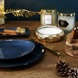 Home Deco Factory Vela Perfumada Lounge con 3 Mechas Aroma Peonía Recipiente Dorado 14cm