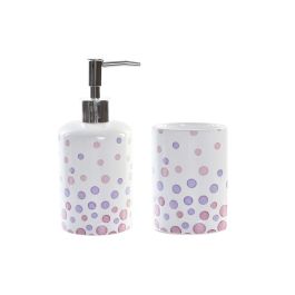 Dosificador Moderno DKD Home Decor Blanco Lila 7 x 17.5 x 7 cm Set de 2