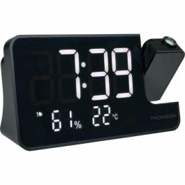 Thomson THO3499550388848 Radio Reloj Proyector FM, Alarma Dual, Medición Temperatura y Humedad, Puerto USB-C - Negro