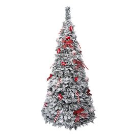 DKD Home Decor Árbol de Navidad Tradicional Rojo Blanco 150 cm Alto con Luces LED Plegable IP44 PVC 63.5x63.5 cm