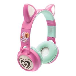 Barbie Auriculares inalámbricos 2-en-1 con orejas de gato y luz LED, Bluetooth 5.0, micrófono, recargables con cable extraíble para niños