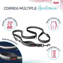 Halti Correa Multiposición Anatomy Doble Enganche Amortiguador Elástico Reflectante Gris Talla L para Perros (hasta 55kg) y Adiestramiento
