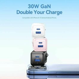 Vention FEQL0-EU Cargador de Pared GaN 30W con 2 Puertos: USB-C y USB-A. Carga Rápida compatible con PD 3.0, QC 3.0. Color Azul.