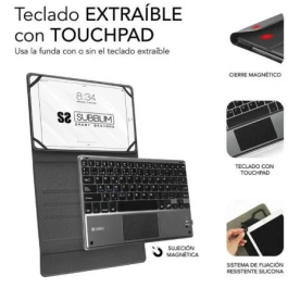 SUBBLIM Funda con Teclado Bluetooth Touchpad KeyTab Pro 9,6" a 10,8" TOUCHPAD Negra