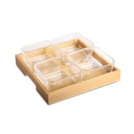 DKD Home Decor Tabla Aperitivo Set de 5 Piezas Cristal y Bambú Natural 21 x 6 x 21 cm