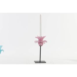 DKD Home Decor Portavela Decorativo de Cristal y Metal con Diseño Floral, en Tonos Rosa y Azul, 12x12x24 cm, Set de 2 Unidades.