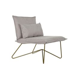DKD Home Decor Sillón Urban Beige y Dorado, Fabricado en Poliéster y Metal, con Cojín, Medidas 78x75x66 cm, Altura Asiento 45 cm