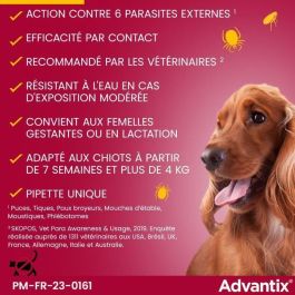 Advantix 4 Pipetas Antiparasitarias para Perros 4-10 kg, 4 Unidades, Amplio Espectro Pulgas, Garrapatas y Moscas