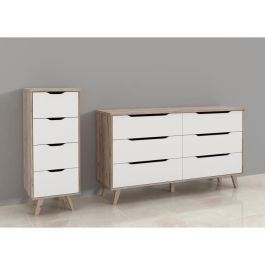 VANKKA Cómoda 4 Cajones - Acabado Roble y Blanco - L 45 x P 42 x H 108 cm - Con Patas VANKKA Cómoda 4 Cajones - Acabado Roble y Blanco - L 45 x P 42 x H 108 cm - Con Patas
