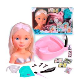 Famosa Nacb3000 Nancy Hair Salon Rubia, Busto para Peinar con Lavacabezas y Accesorios
