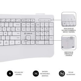 Subblim SUBKBC-DCOPW1 Combo Teclado y Ratón Ergonómico Inalámbrico Blanco - Conexión Dual, Bluetooth 5.3, Teclas Silenciosas, Batería Recargable