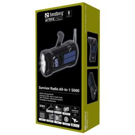 Sandberg Radio de Supervivencia Multi-Función 5000 con Powerbank, Altavoz Bluetooth, Linterna, AM/FM y Carga Solar/Manivela