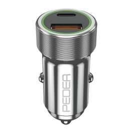 PEDEA 60040110 Cargador de Coche 20W USB-C PD (12V/24V) - Cargador Rápido con Puerto USB-C y USB-A Plata