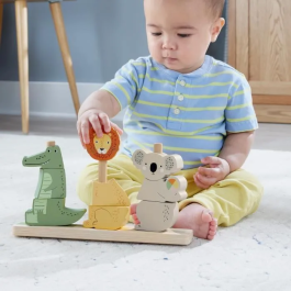 Fisher-Price Animales de Madera para Apilar y Clasificar, Juguete Educativo para Bebés y Niños Pequeños, 10 Piezas HXV04