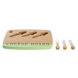 DKD Home Decor Tabla de Cortar de Bambú e Inox para Queso, Set de 4 Piezas, Colores Surtidos, Pack de 3 Unidades, 33.5x24x2 cm