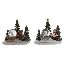 DKD Home Decor Figura de Navidad Tradicional Multicolor LED Trineo Resina 12.5x14.5x16 cm (2 Unidades) Pilas Incluidas
