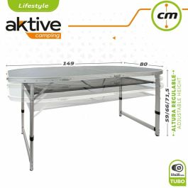 Mesa de camping plegable aluminio + madera 149x80x59/66/71.5cm