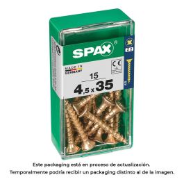 Spax 4081020450351 Tornillo Madera Cabeza Plana Yellox 4.5x35mm, Rosca Completa, Ranura Cruz Z2 4CUT, Caja 15 unidades