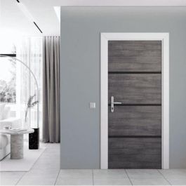 Kit de Renovación para Puerta Interior - NORDLINGER PRO - 4 Hojas 85 x 50 cm y 3 Perfiles Negros 85 x 2 cm - Gris Ágata