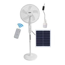 Edm Ventilador de pie solar 25W, aspas Ø40 cm, 3 velocidades, altura regulable, panel solar, blanco