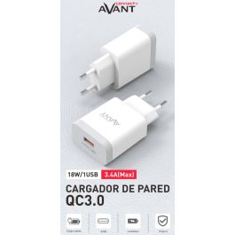Avant Connect Adaptador de Corriente 18W QC3.0 con 1 Puerto USB, Carga Rápida