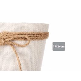 Ibergarden Macetero de Tela Blanco con Lazo Marrón - Elegante y Funcional para Plantas, Fabricado con Plástico y Cuerda, 15x14 cm (24 Unidades)