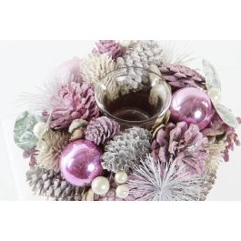 DKD Home Decor Portavela Navidad Fantasía Rosa Palo Blanco Piña Cristal 19x19x9 cm (2 Unidades) Colección Dulce