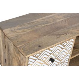 DKD Home Decor Mueble TV Boho Natural Blanco 135 x 40 x 55 cm