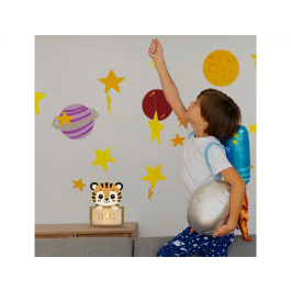 Wondee Lampara de Noche Infantil Personalizable Little Tiger de Madera Sostenible Luz Quit Miedos