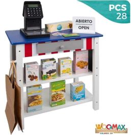Woomax Supermercado de Madera con 25 Accesorios y Caja Registradora Eléctrica 48x30xh70 cm