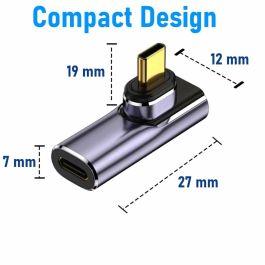EWENT EC1049 Adaptador Magnético USB-C Slim a 90 Grados, USB4 40Gbps, Carga 100W, 8K, Color Púrpura
