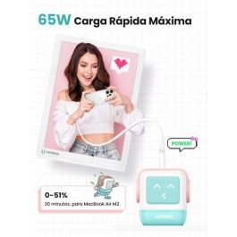 UGREEN Cargador Rápido GaN 65W 3 Puertos USB C/A con Pantalla LED, Azul - Ref. 35855