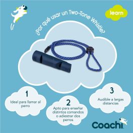 Coachi Silbato Dos Tonos para Adiestramiento y Llamada de Perros y Cachorros con Cordón Reflectante Ajustable Ligero Azul Oscuro