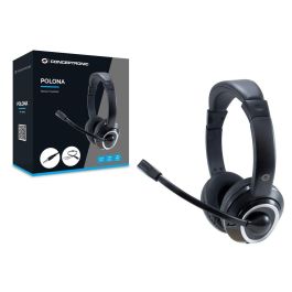 Conceptronic Auriculares Jack 3.5 mm con Micrófono Flexible, Control de Volumen, Adaptador 1 a 2 Jacks 3.5 mm, Negro
