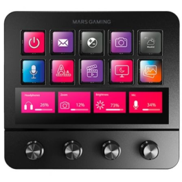 Mars Gaming MSD-PRO Stream Deck / Control Deck con 10 Teclas LCD, 4 Diales y Pantalla Táctil Extendida para Streaming y Productividad Negro
