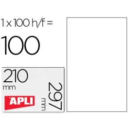 Apli Etiquetas Adhesivas Canto Recto 210x297 mm Inkjet-Láser Pack 100 Hojas Blanco Precio: 18.49999976. SKU: BIX1281