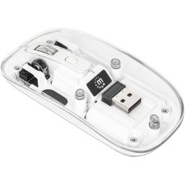 MANHATTAN 190275 Ratón Inalámbrico Óptico 1600 DPI USB-A, RGB LED Blanco Transparente, Ambidextro, Conectar y Usar
