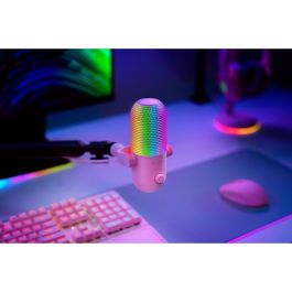 Razer Seiren V3 Chroma Micrófono para PC, USB, Rosa, con Retroiluminación LED, Sensibilidad -34 dB, 20-20000 Hz, 24 bits, 96 kHz